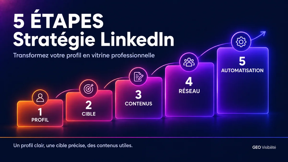 Illustration : les 5 étapes d'une stratégie LinkedIn